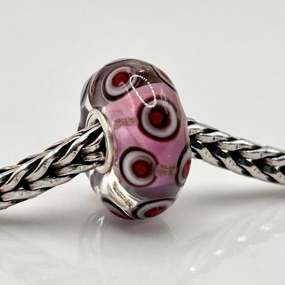 TROLLBEADS Pink w Red Dots & Gold Glitter Unique LAA 925S NEW! - Picture 2 of 8